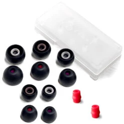 Final Audio Black+Black/Red Silicon Type E Tips Kit With Case And Nozzle Adapter